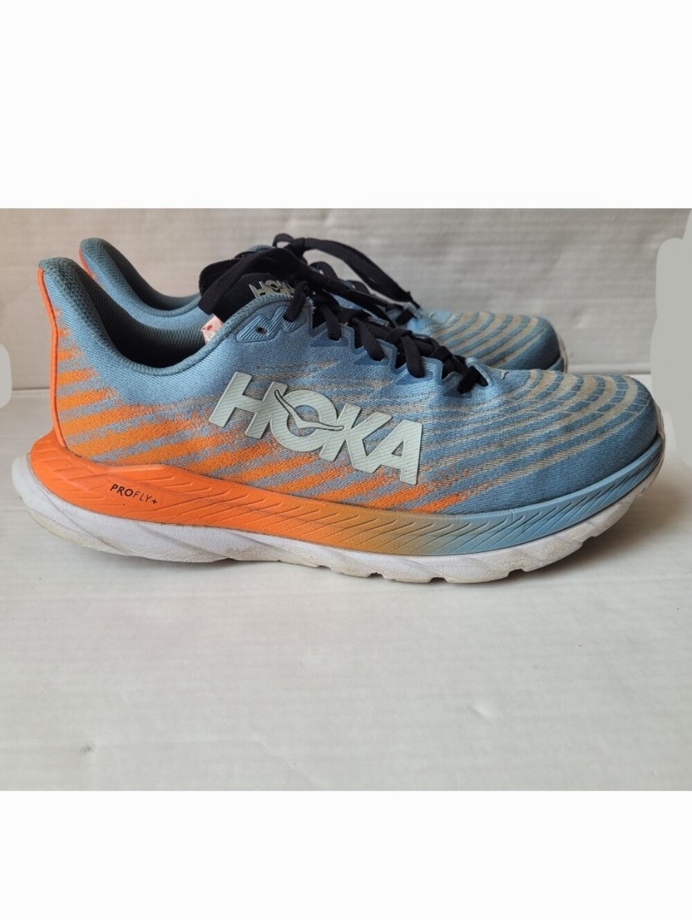 HOKA ONE ONE MACH 5 MEN'S SNEAKERS LACE UP BLUE ORANGE SIZE 10.5 D